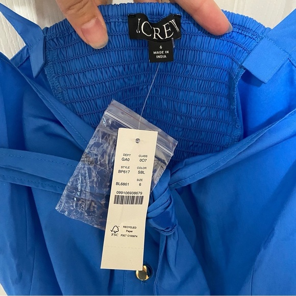 J.Crew NWT Tie Front Peplum 100% Cotton Blue Blouse Top Size Small - Picture 6 of 8